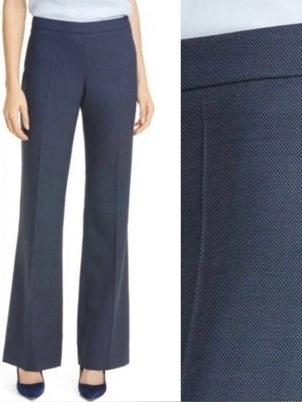 NWT BOSS Hugo Boss Tulea Wool Bootcut Pants Size 8 Navy Blue 35" Inseam